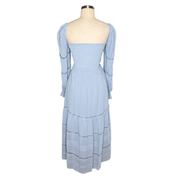 REFORMATION Jessy Dress Smocked Midi Dress Mineral Blue Women's Size 0 Boho Chic - Picture 4 of 9